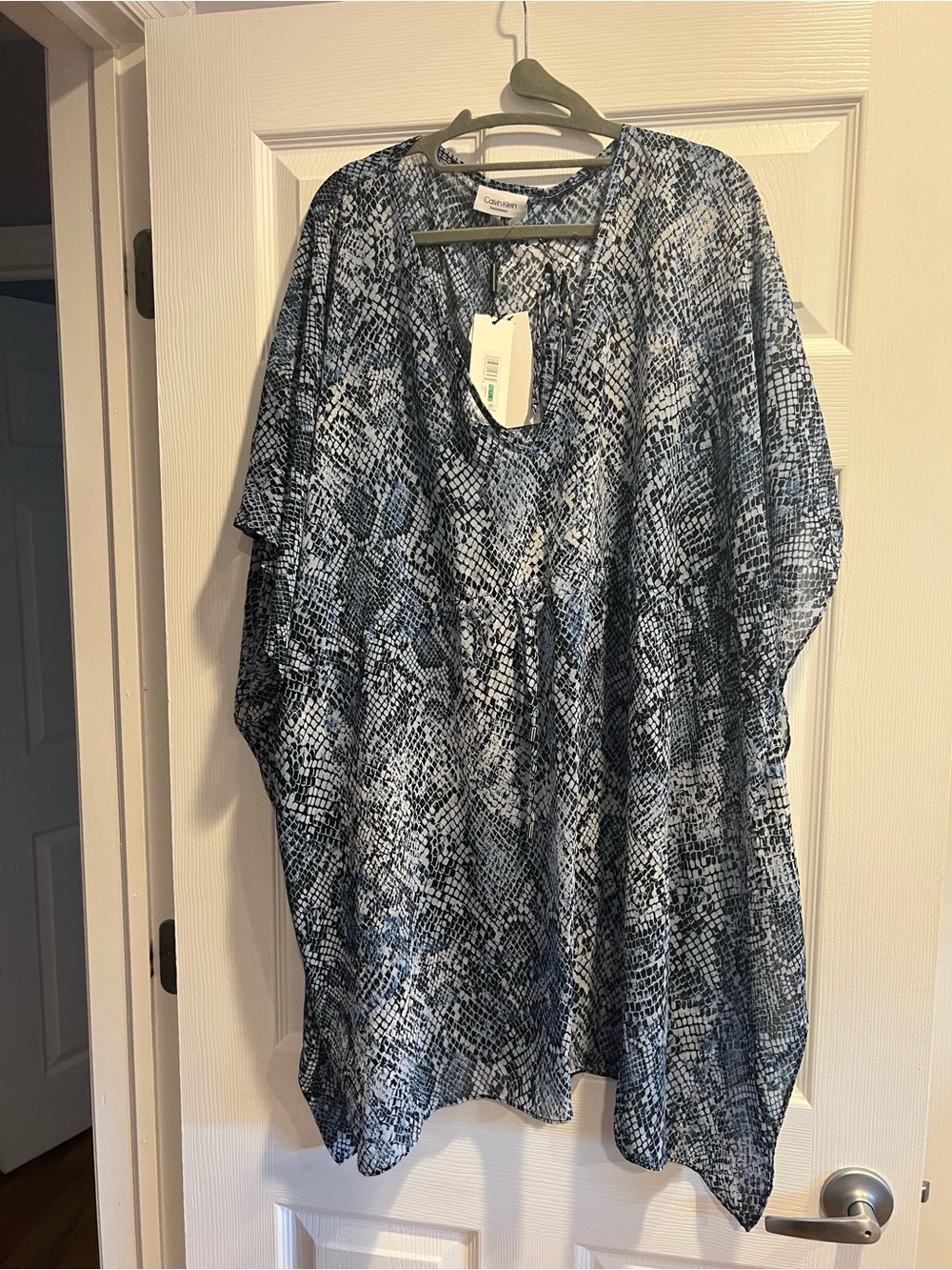 Calvin Klein Blue & White Snake-Print Swim Coverup